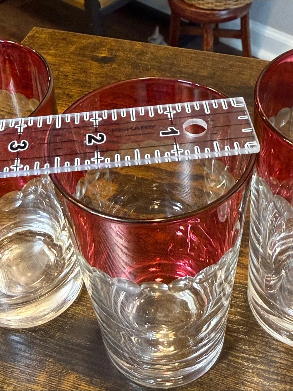 Vintage Ruby Red Cut to Clear Highball Glasses Set of 5 Scalloped Dot Tumblers